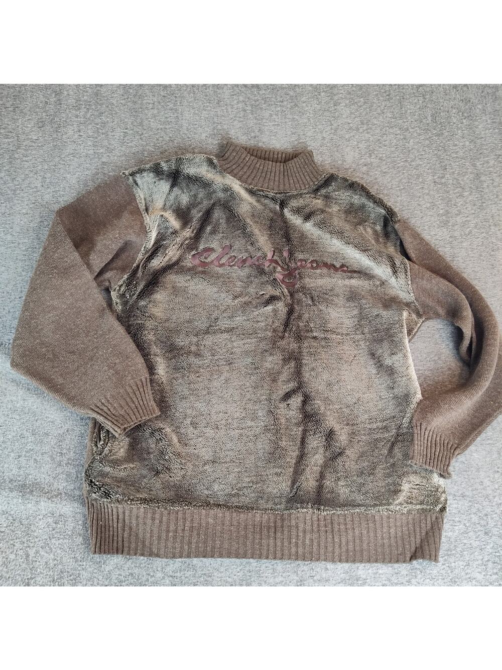 Vintage Clench Jeans Sweater XL Brown Knit Hip Hop Skater Streetwear Y2K Retro